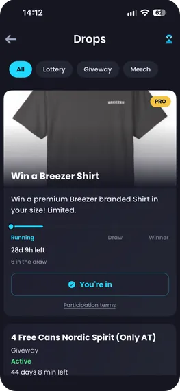 Breezer App – Drops: giveaways, lotteries and merch