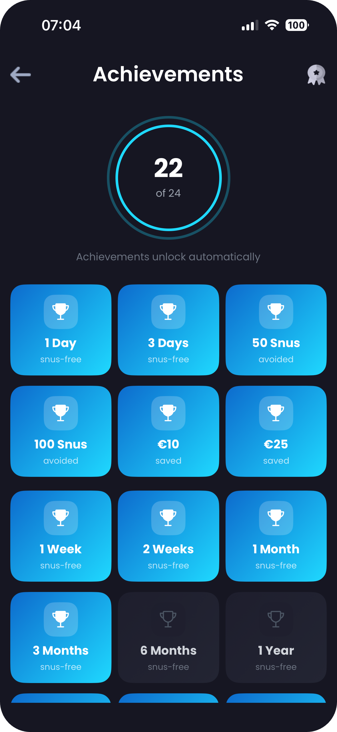 Breezer Quit Mode – Achievements and snus-free milestones